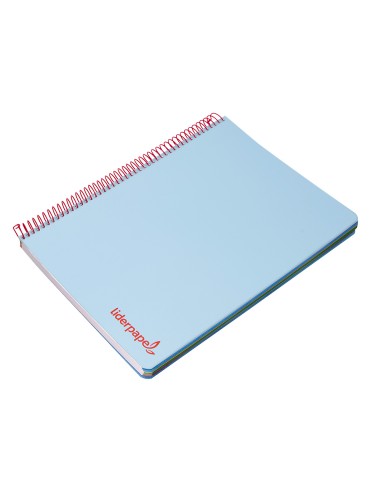 Cuaderno espiral liderpapel a4 micro wonder tapa plastico 120h 90 gr cuadro 5 mm 5 banda4 taladros color celeste