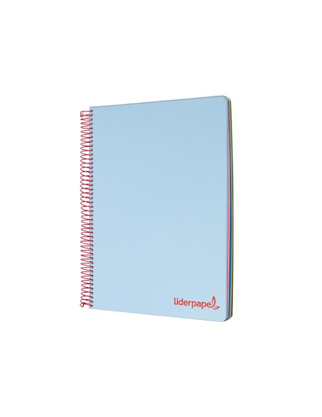 Cuaderno espiral liderpapel a4 micro wonder tapa plastico 120h 90 gr cuadro 5 mm 5 banda4 taladros color celeste