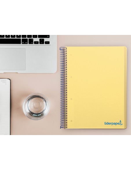 Cuaderno espiral liderpapel a4 micro wonder tapa plastico 120h 90 gr cuadro 5 mm 5 banda4 taladros color amarillo