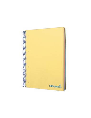 Cuaderno espiral liderpapel a4 micro wonder tapa plastico 120h 90 gr cuadro 5 mm 5 banda4 taladros color amarillo