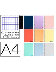 Cuaderno espiral liderpapel a4 wonder tapa plastico 80h 90gr cuadro 4mm con margen colores surtidos