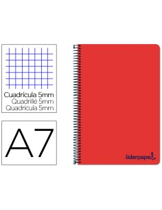 Cuaderno espiral liderpapel a7 micro wonder tapa plastico 100h 90 gr cuadro 5mm 4 bandas color rojo