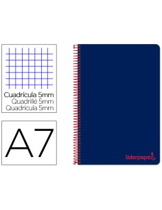 Cuaderno espiral liderpapel a7 micro wonder tapa plastico 100h 90 gr cuadro 5mm 4 bandas color azul marino