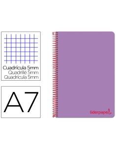 Cuaderno espiral liderpapel a7 micro wonder tapa plastico 100h 90 gr cuadro 5mm 4 bandas color violeta