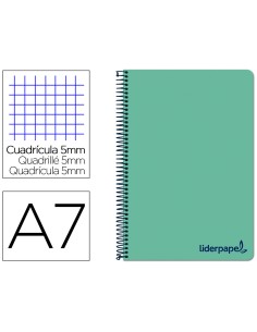 Cuaderno espiral liderpapel a7 micro wonder tapa plastico 100h 90 gr cuadro 5mm 4 bandas color verde