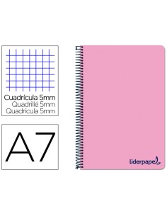 Cuaderno espiral liderpapel a7 micro wonder tapa plastico 100h 90 gr cuadro 5mm 4 bandas color rosa