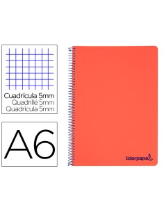 Cuaderno espiral liderpapel a6 micro wonder tapa plastico 120h 90 gr cuadro 5mm 4 bandas color rojo