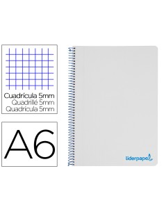 Cuaderno espiral liderpapel a6 micro wonder tapa plastico 120h 90 gr cuadro 5mm 4 bandas color gris