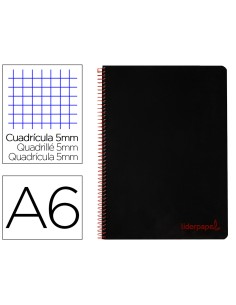 Cuaderno espiral liderpapel a6 micro wonder tapa plastico 120h 90 gr cuadro 5mm 4 bandas color negro