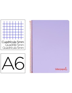 Cuaderno espiral liderpapel a6 micro wonder tapa plastico 120h 90 gr cuadro 5mm 4 bandas color violeta