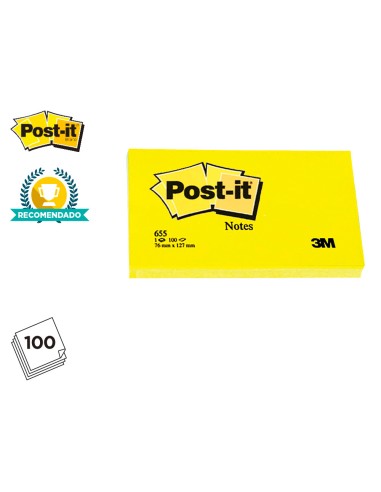 Bloc de notas adhesivas quita y pon post it 76x127 mm con 100 hojas 655