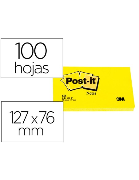 Bloc de notas adhesivas quita y pon post it 76x127 mm con 100 hojas 655