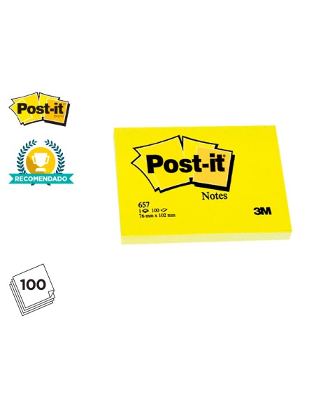 Bloc de notas adhesivas quita y pon post it 38x51 mm con 100 hojas 653e