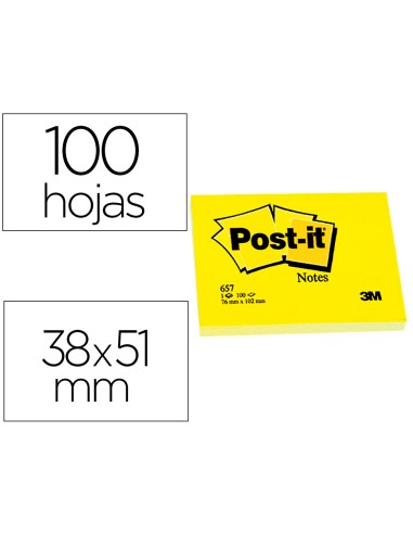 Bloc de notas adhesivas quita y pon post it 38x51 mm con 100 hojas 653e