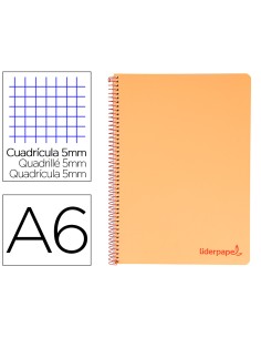 Cuaderno espiral liderpapel a6 micro wonder tapa plastico 120h 90 gr cuadro 5mm 4 bandas color naranja