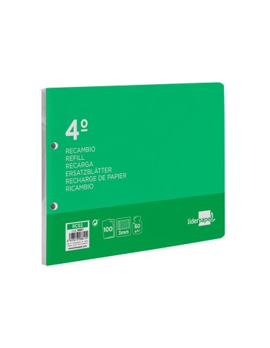 Recambio liderpapel cuarto apaisado 100 h 2tca 06 cuadro 3 mm 2 taladros con margen