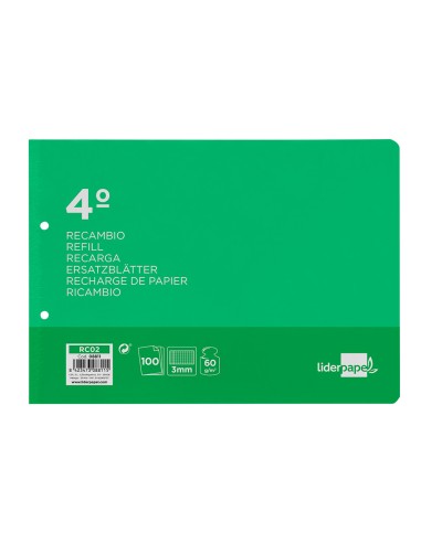 Recambio liderpapel cuarto apaisado 100 h 2tca 06 cuadro 3 mm 2 taladros con margen
