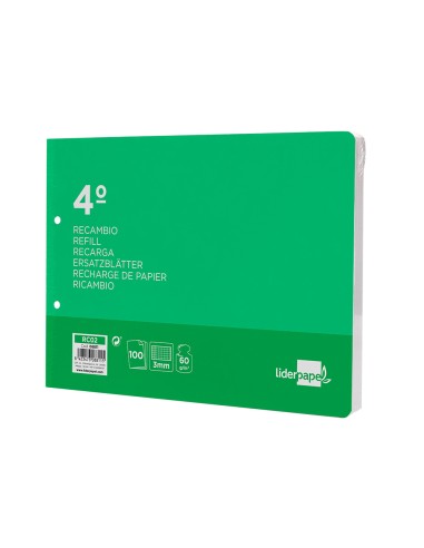 Recambio liderpapel cuarto apaisado 100 h 2tca 06 cuadro 3 mm 2 taladros con margen