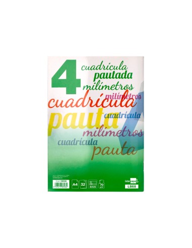 Libreta liderpapel pautaguia tapa cartoncillo 32 hojas din a4 70 gr cuadriculado pautado 4 mm