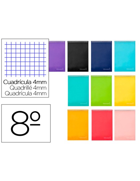 Cuaderno espiral liderpapel bolsillo octavo apaisado witty tapadura 80h 75gr cuadro 4 mm colores surtidos Cuaderno espiral liderpapel bolsillo octavo apaisado witty tapadura 80h 75gr cuadro 4 mm colores surtidos
