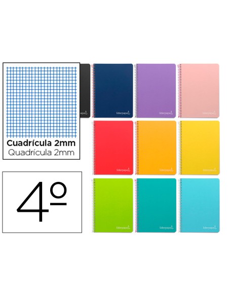 Cuaderno espiral liderpapel cuarto witty tapa dura 80h 75gr milimetrado 2mm colores surtidos