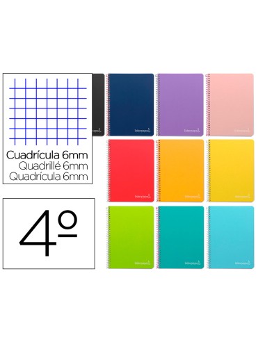 Cuaderno espiral liderpapel cuarto witty tapa dura 80h 75gr cuadro 6mm con margen colores surtidos