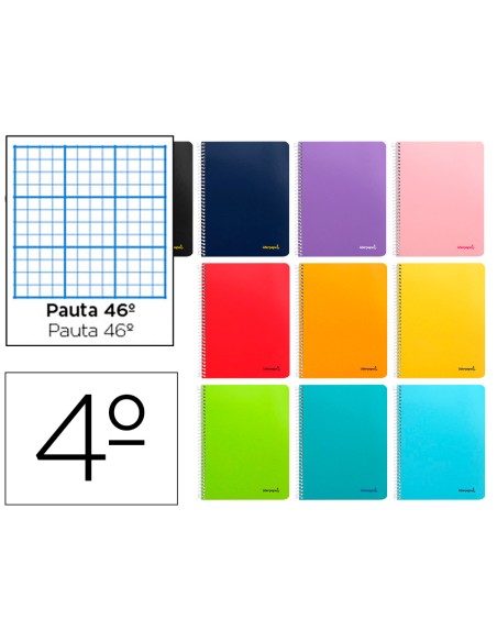 Cuaderno espiral liderpapel cuarto smart tapa blanda 80h 60gr rayado nº46 colores surtidos