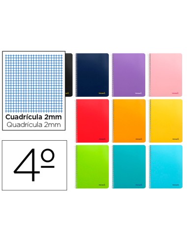 Cuaderno espiral liderpapel cuarto smart tapa blanda 80h 60gr milimetrado 2mm colores surtidos