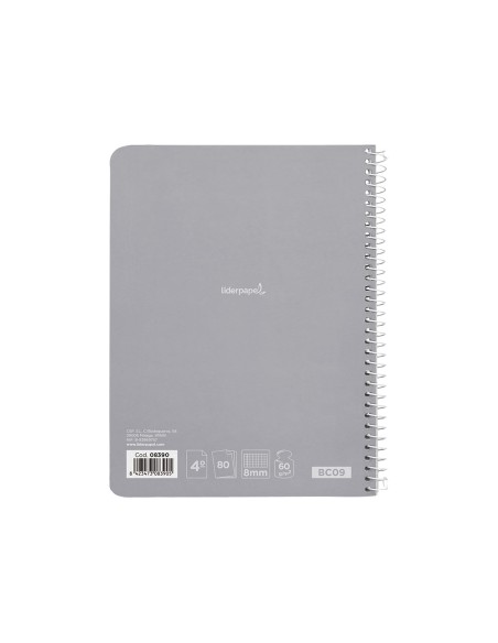Cuaderno espiral liderpapel cuarto smart tapa blanda 80h 60gr cuadro 8mm con margen colores surtidos