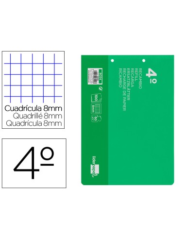 Recambio liderpapel cuarto apaisado 100 h 2tca 08 cuadro 8 mm 2 taladros con margen