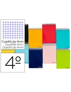 Cuaderno espiral liderpapel cuarto apaisado smart tapa blanda 80h 60gr cuadro 4mm conmargen colores surtidos