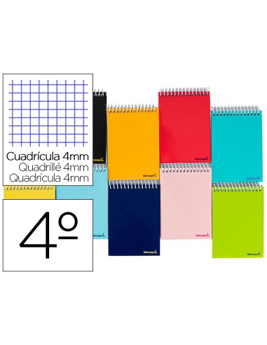 Cuaderno espiral liderpapel cuarto apaisado smart tapa blanda 80h 60gr cuadro 4mm conmargen colores surtidos