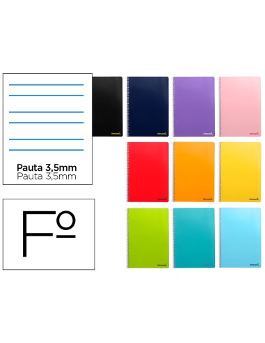 Cuaderno espiral liderpapel folio smart tapa blanda 80h 60gr rayado montessori 35mm con margen colores surtidos