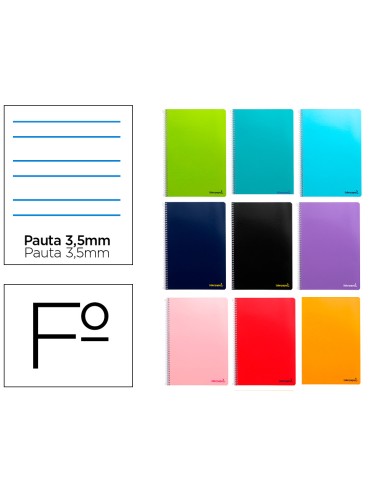 Cuaderno espiral liderpapel folio smart tapa blanda 80h 60gr pauta 35mm con margen colores surtidos