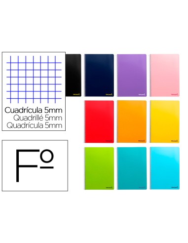 Cuaderno espiral liderpapel folio smart tapa blanda 80h 60gr cuadro 5 mm con margen colores surtidos