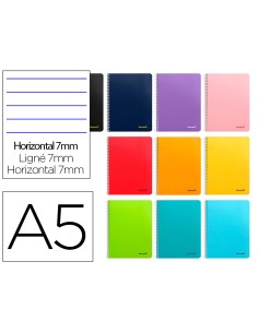 Cuaderno espiral liderpapel a5 micro smart tapa blanda 80h60gr horizontal 7mm doble margen 6 taladros colores