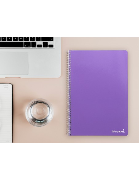 Cuaderno espiral liderpapel folio smart tapa blanda 80h 60gr cuadro 4mm con margen color violeta