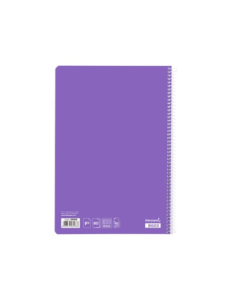 Cuaderno espiral liderpapel folio smart tapa blanda 80h 60gr cuadro 4mm con margen color violeta