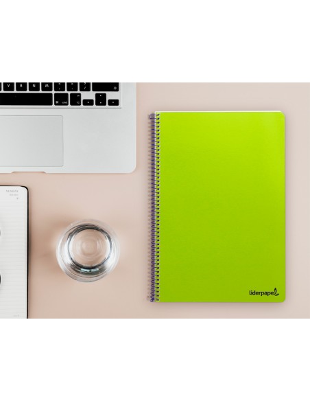 Cuaderno espiral liderpapel folio smart tapa blanda 80h 60gr cuadro 4mm con margen color verde