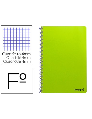 Cuaderno espiral liderpapel folio smart tapa blanda 80h 60gr cuadro 4mm con margen color verde