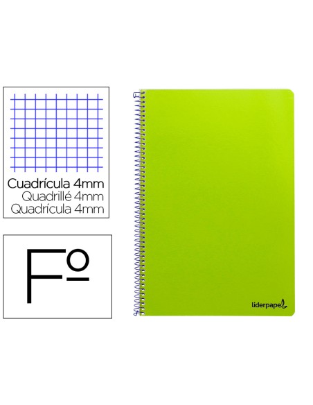 Cuaderno espiral liderpapel folio smart tapa blanda 80h 60gr cuadro 4mm con margen color verde