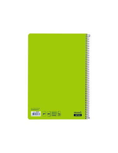 Cuaderno espiral liderpapel folio smart tapa blanda 80h 60gr cuadro 4mm con margen color verde