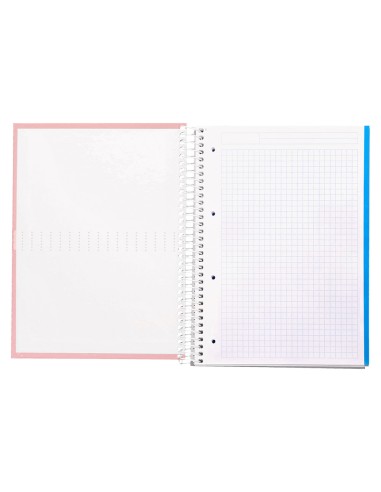 Cuaderno espiral liderpapel a4 micro crafty tapa forrada 120h 90 gr cuadro 5 mm 5 bandas 4 colores color rosa
