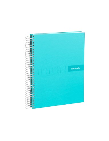 Cuaderno espiral liderpapel a4 micro crafty tapa forrada 120h 90gr cuadro 5mm 5 bandas 4 taladros color turquesa