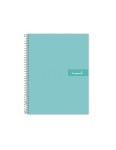 Cuaderno espiral liderpapel a4 micro crafty tapa forrada 120h 90gr cuadro 5mm 5 bandas 4 taladros color turquesa
