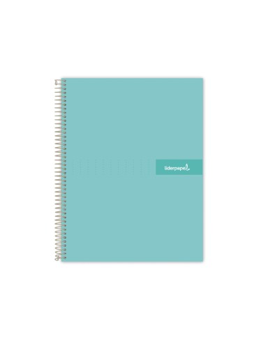 Cuaderno espiral liderpapel a4 micro crafty tapa forrada 120h 90gr cuadro 5mm 5 bandas 4 taladros color turquesa