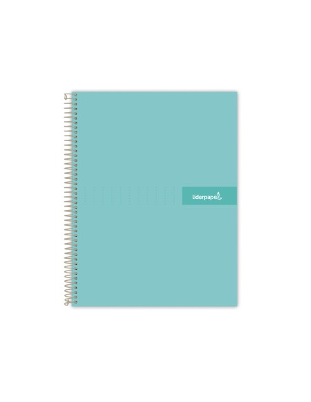 Cuaderno espiral liderpapel a4 micro crafty tapa forrada 120h 90gr cuadro 5mm 5 bandas 4 taladros color turquesa