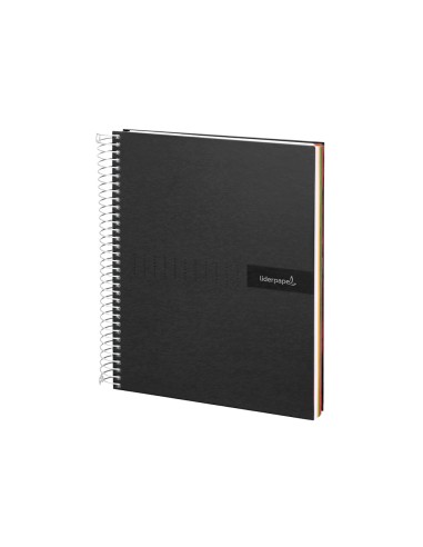 Cuaderno espiral liderpapel a4 micro crafty tapa forrada 120h 90 gr cuadro 5 mm 5 bandas 4 colores color negro