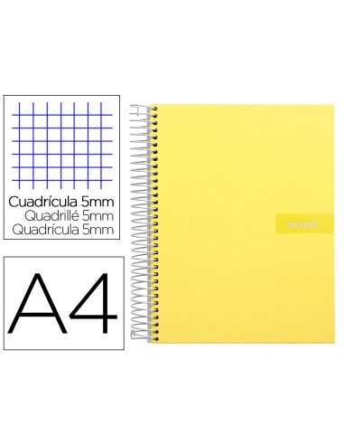 Cuaderno espiral liderpapel a4 micro crafty tapa forrada 120h 90gr cuadro 5mm 5 bandas 4 taladros color amarillo