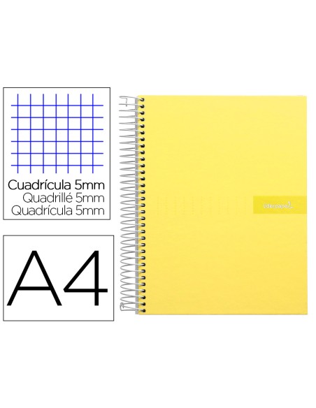 Cuaderno espiral liderpapel a4 micro crafty tapa forrada 120h 90gr cuadro 5mm 5 bandas 4 taladros color amarillo